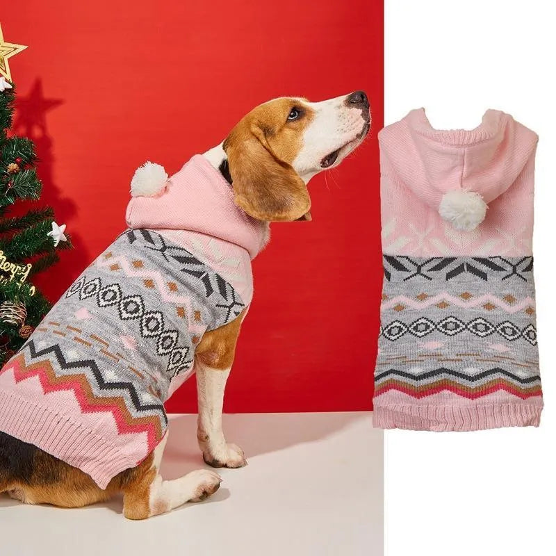 Green diamond pattern pet sweater on dog showing ribbed knitting and classic design