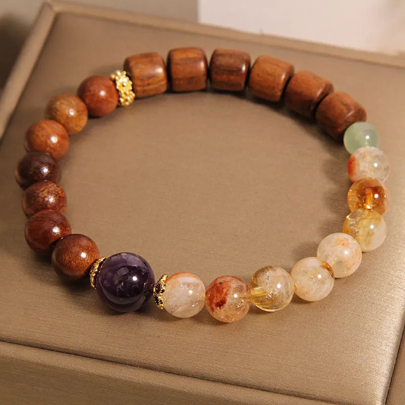Pineapple yellow women's bracelet with yellow tower crystal, ebony amethyst, pearl rhinestone pastoral sequin details