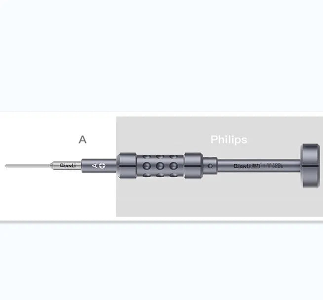 Precision screwdriver with grenade-shaped aluminium handle and multiple bits for iPhone repair