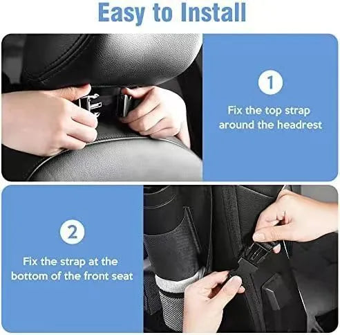 Black oxford cloth car seat back storage bag with mesh pocket measuring 42x30cm
