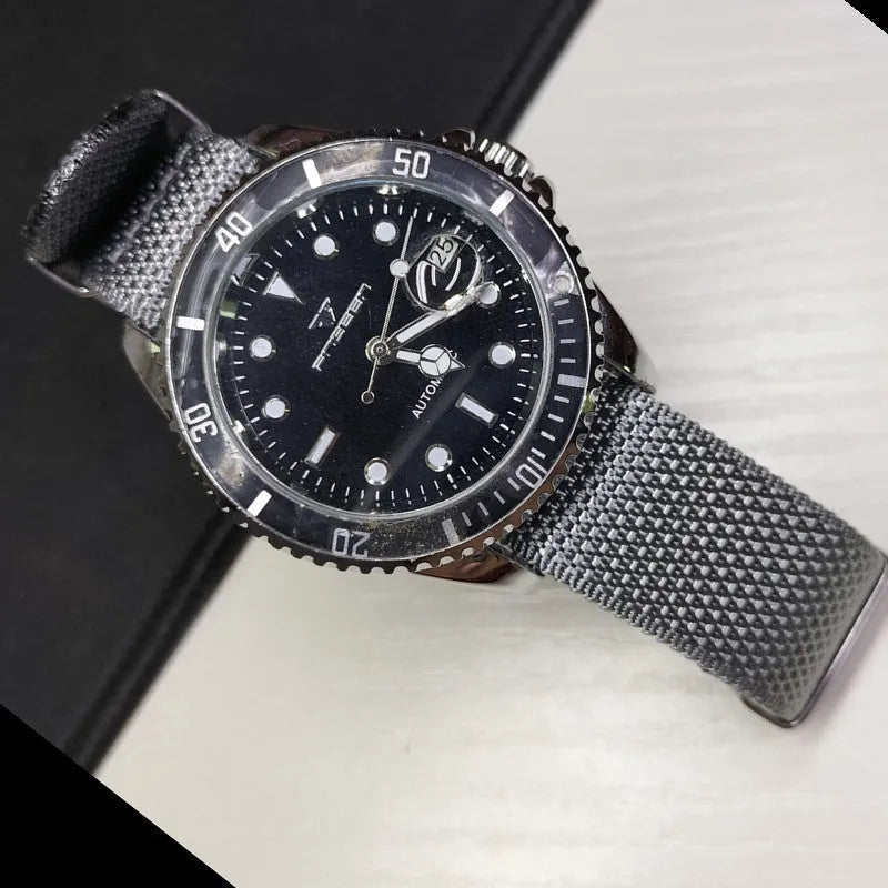 Nylon integrated watch strap showing five colour options and two width sizes