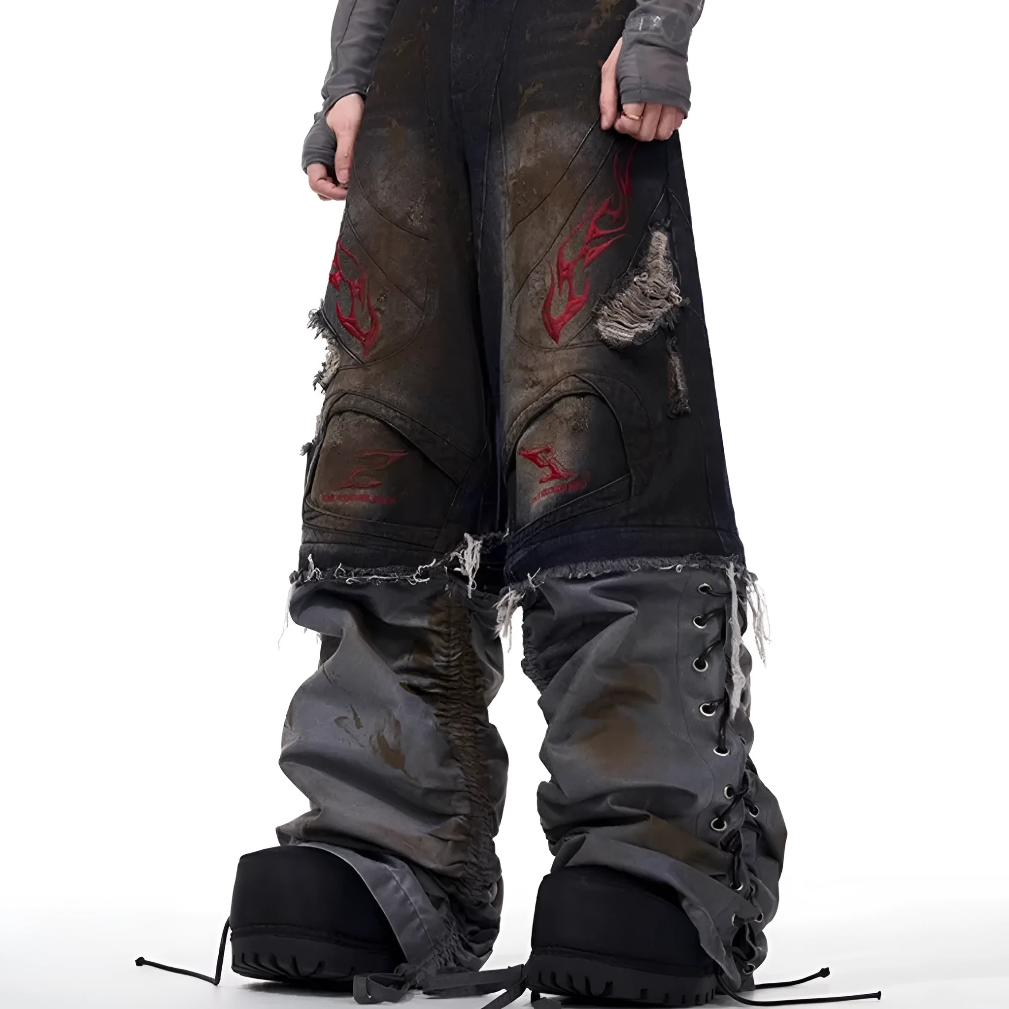 Men's wide-leg retro jeans with detachable trouser legs in denim