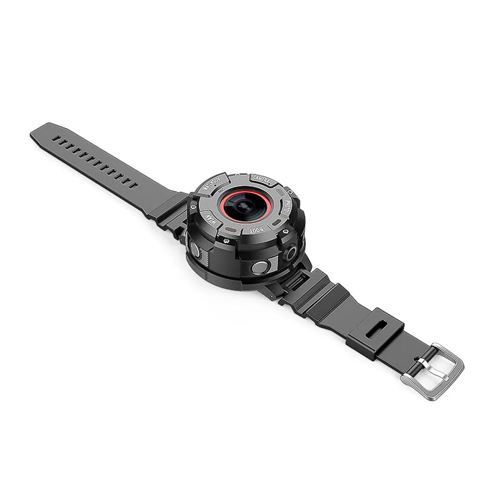 Black waterproof sports digital camera with SD card slot and USB port