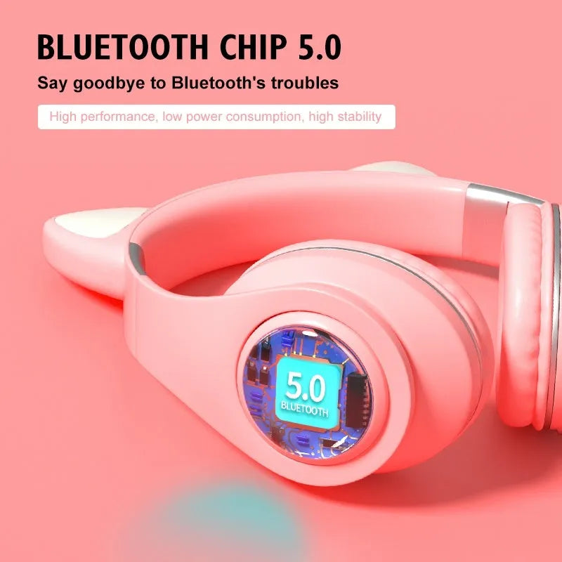 Cat ear wireless Bluetooth sports headset in multiple colours showing head-mounted design
