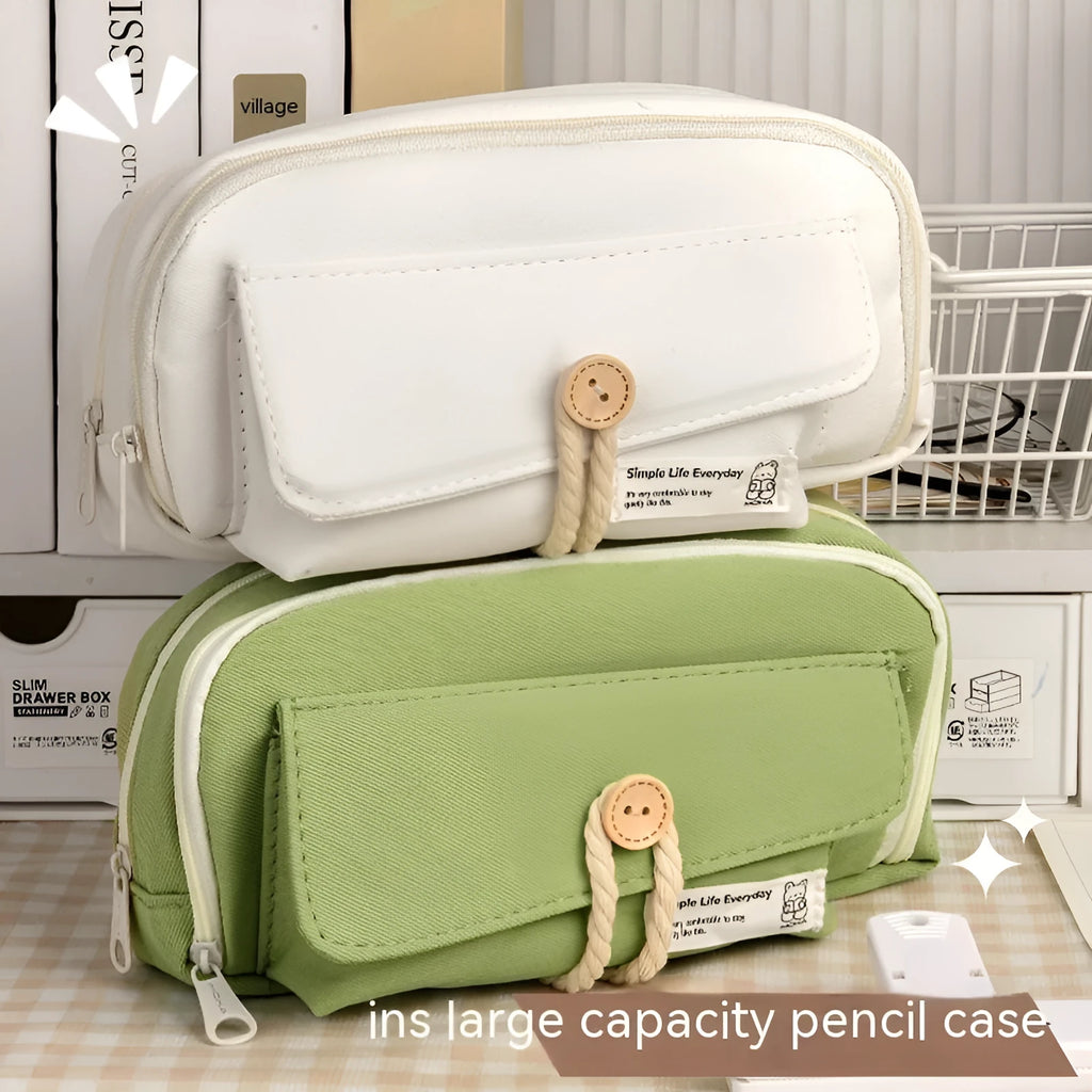 Large capacity canvas pencil case with eight compartments in Korean style design