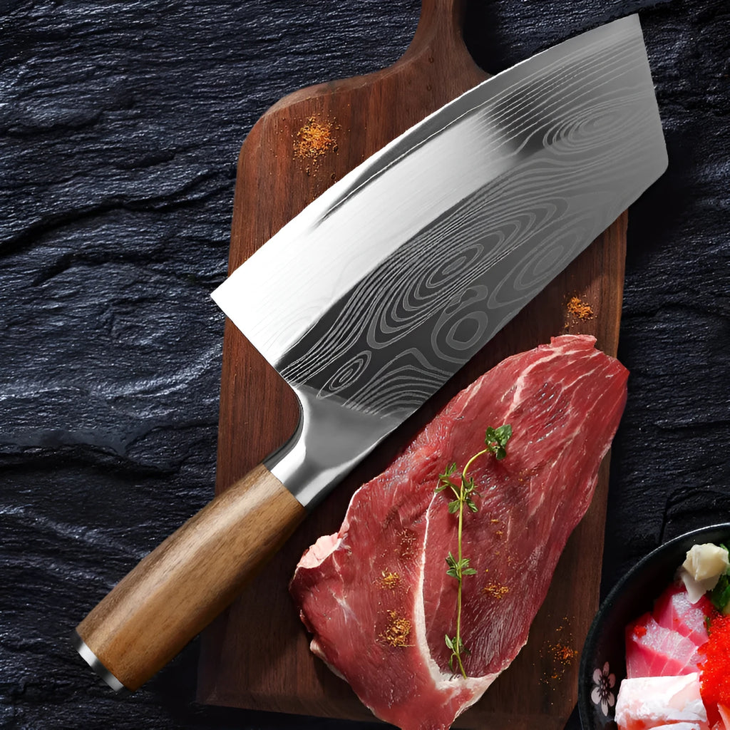 Stainless steel kitchen knife with 40cr13 steel blade, 320mm long.