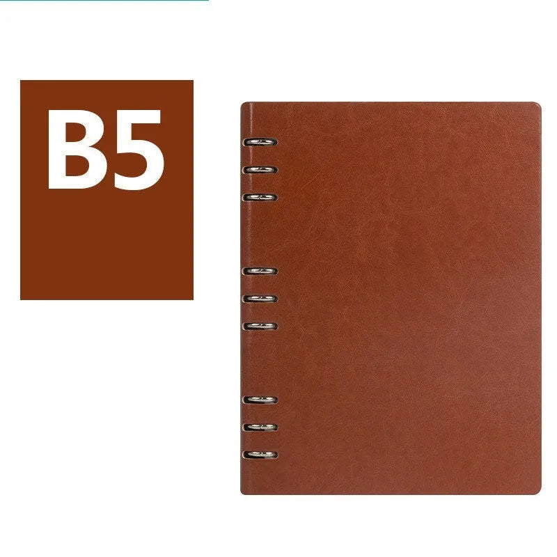 Loose-leaf notebook with imitation leather cover in red blue black brown seaweed green colours