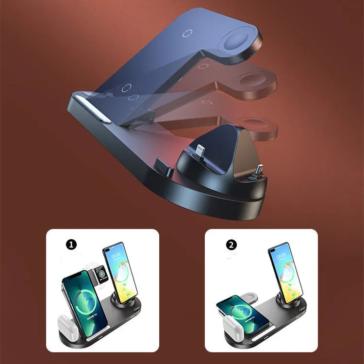 Multifunctional foldable wireless charger base plate in Black or White with 15W single port and 38W total power, QC2.0 QC3.0 support