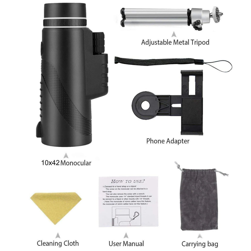 Black 40x60 monocular telescope showing lens details and compact size