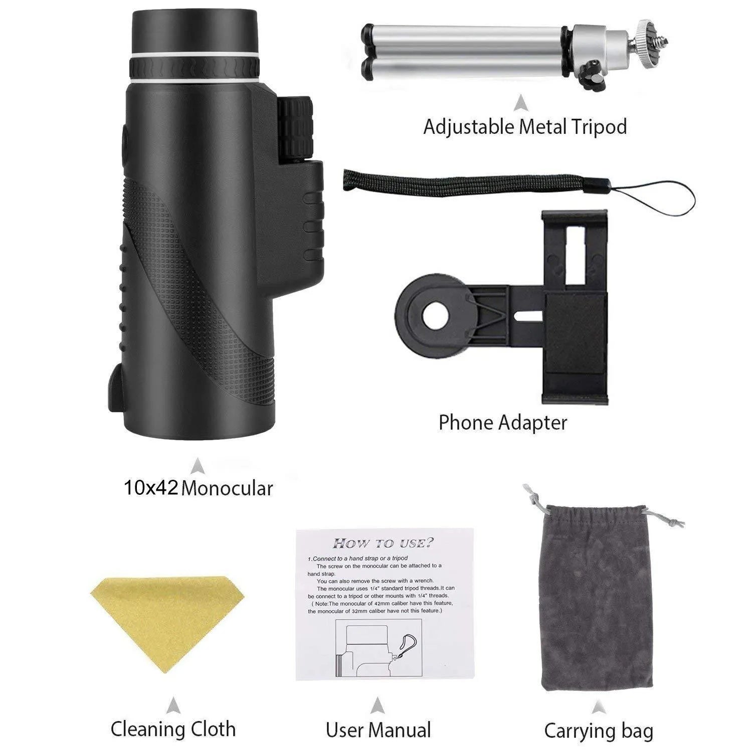 Black 40x60 monocular telescope showing lens details and compact size