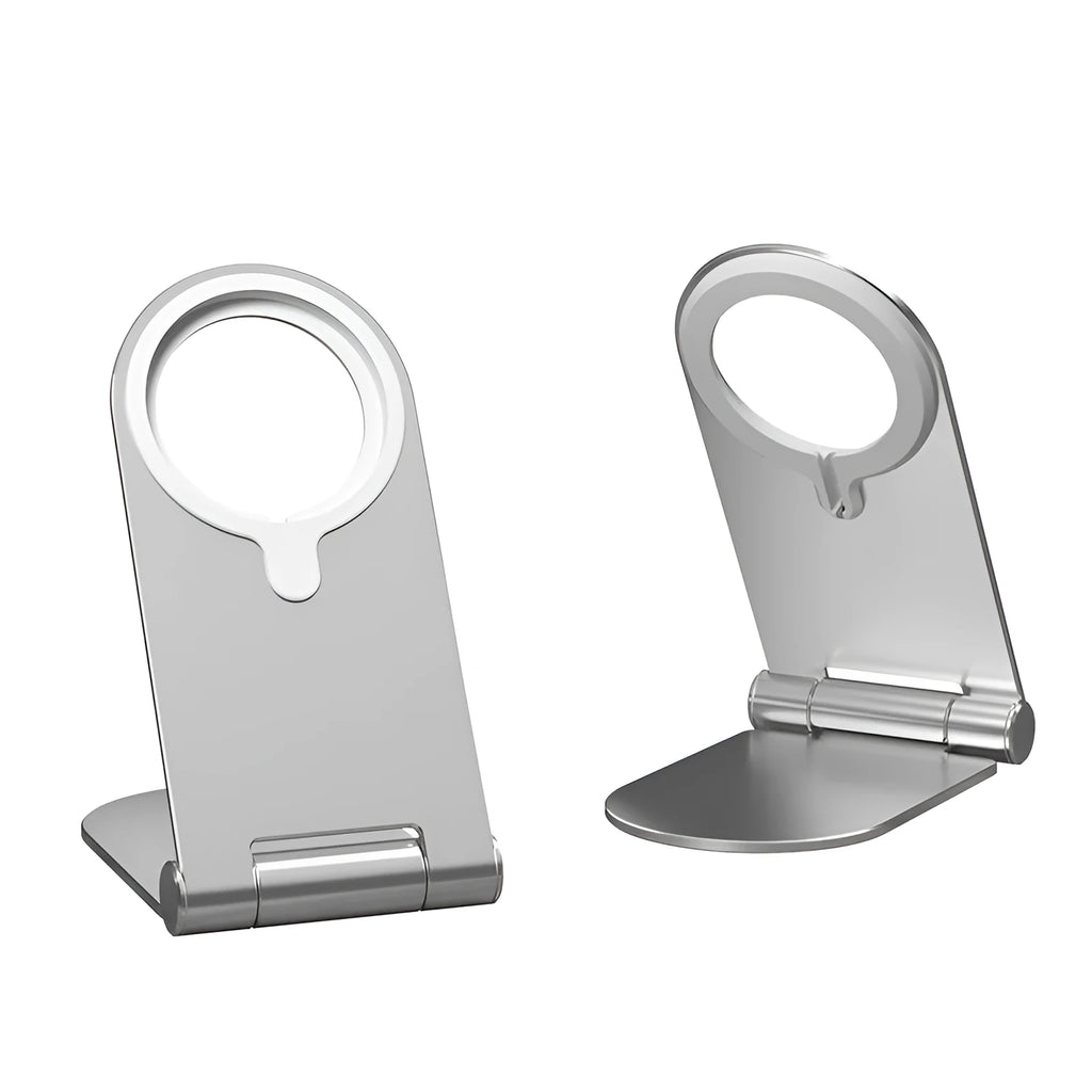 Silver vertical adjustable magnetic car phone mount bracket for iPhone 12 on a dashboard