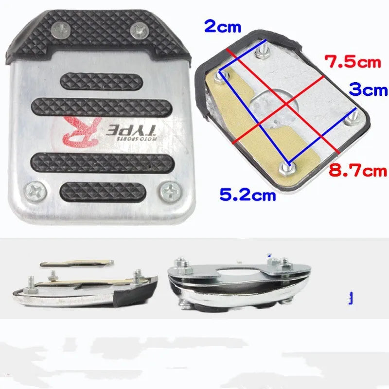 Metal motorcycle brake pedal skid plate with square foot pedal and small brake plate