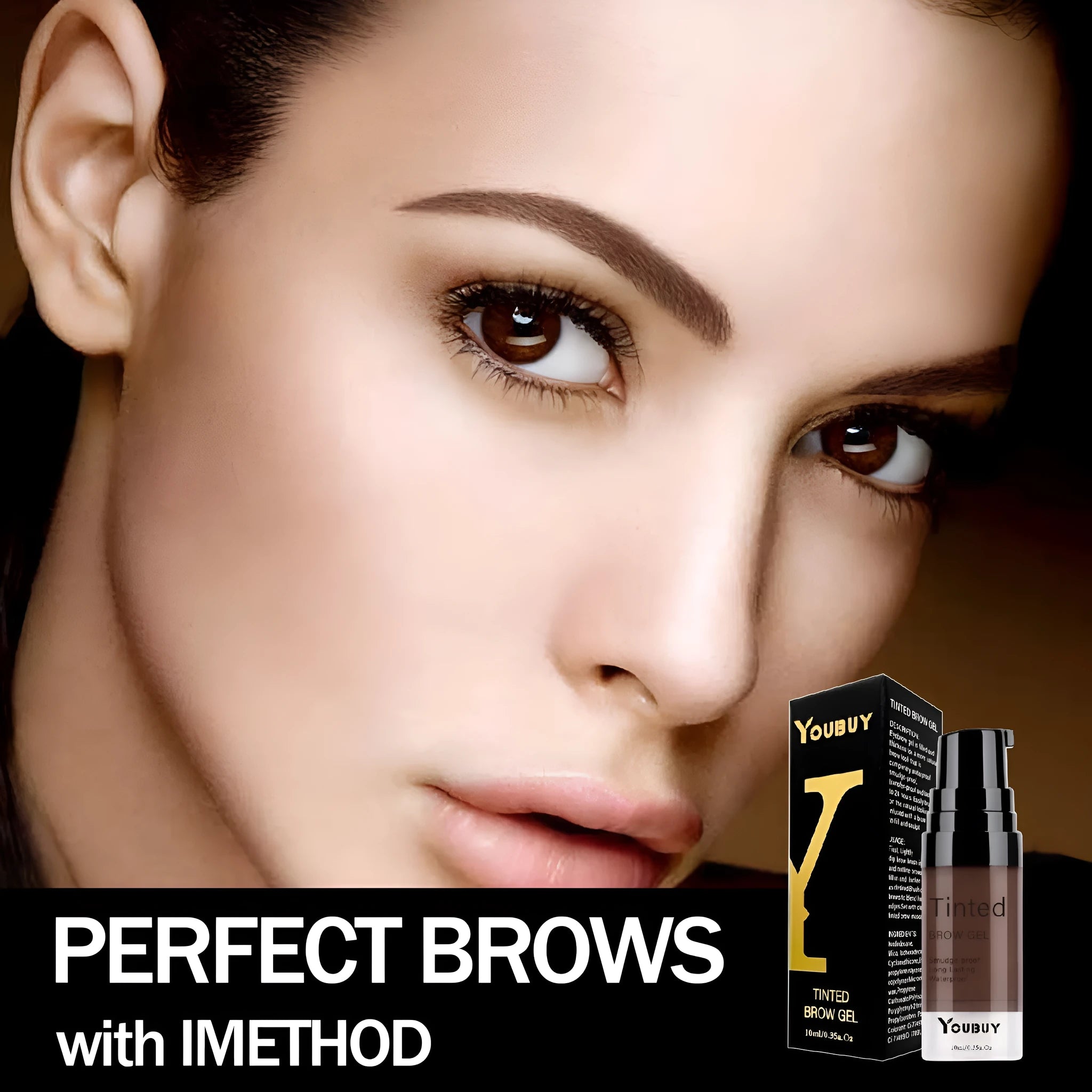 Waterproof eyebrow cream in brown and black shades with dark grey and golden yellow colour options