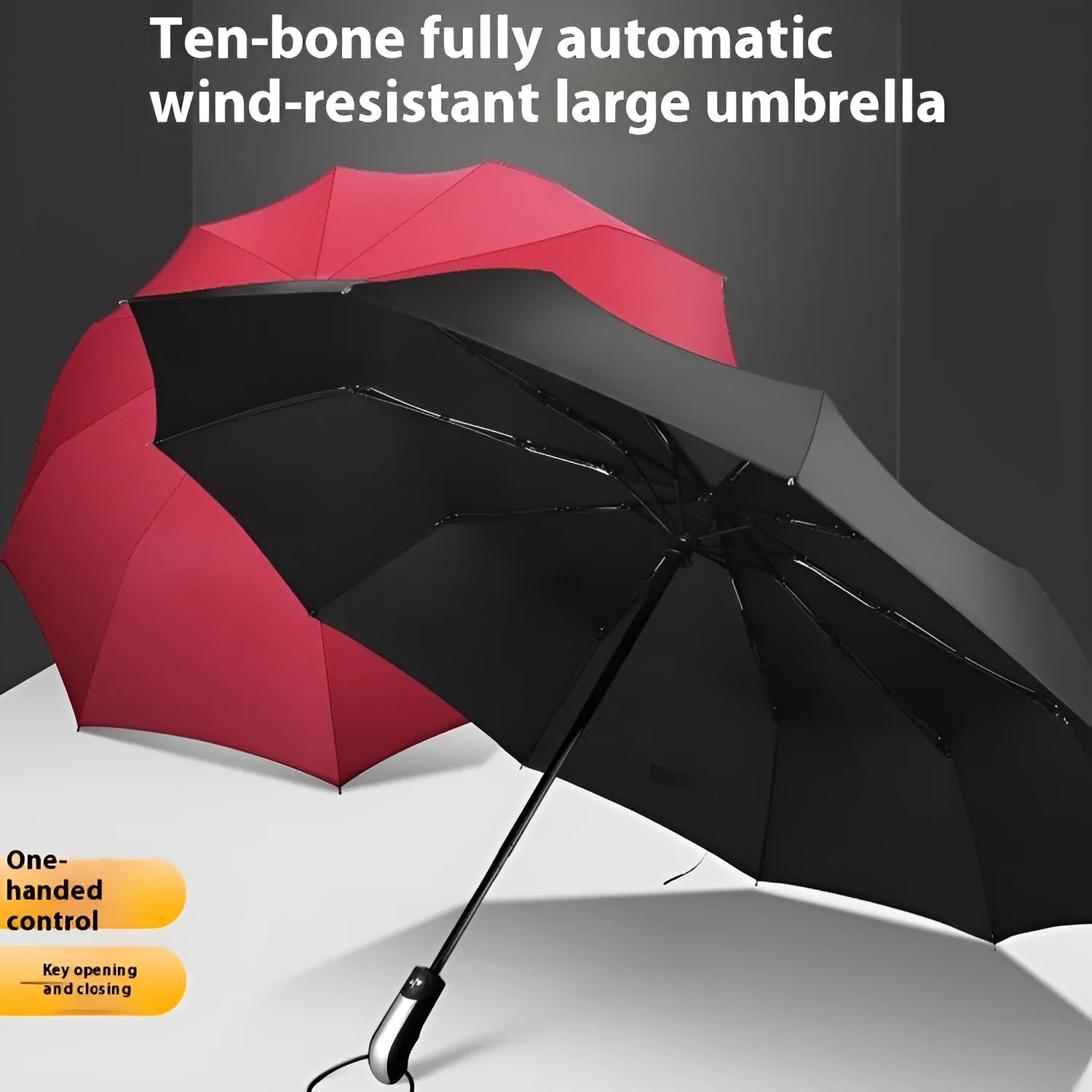 Triple folding automatic advertising umbrella in black, navy, or wine red with steel frame