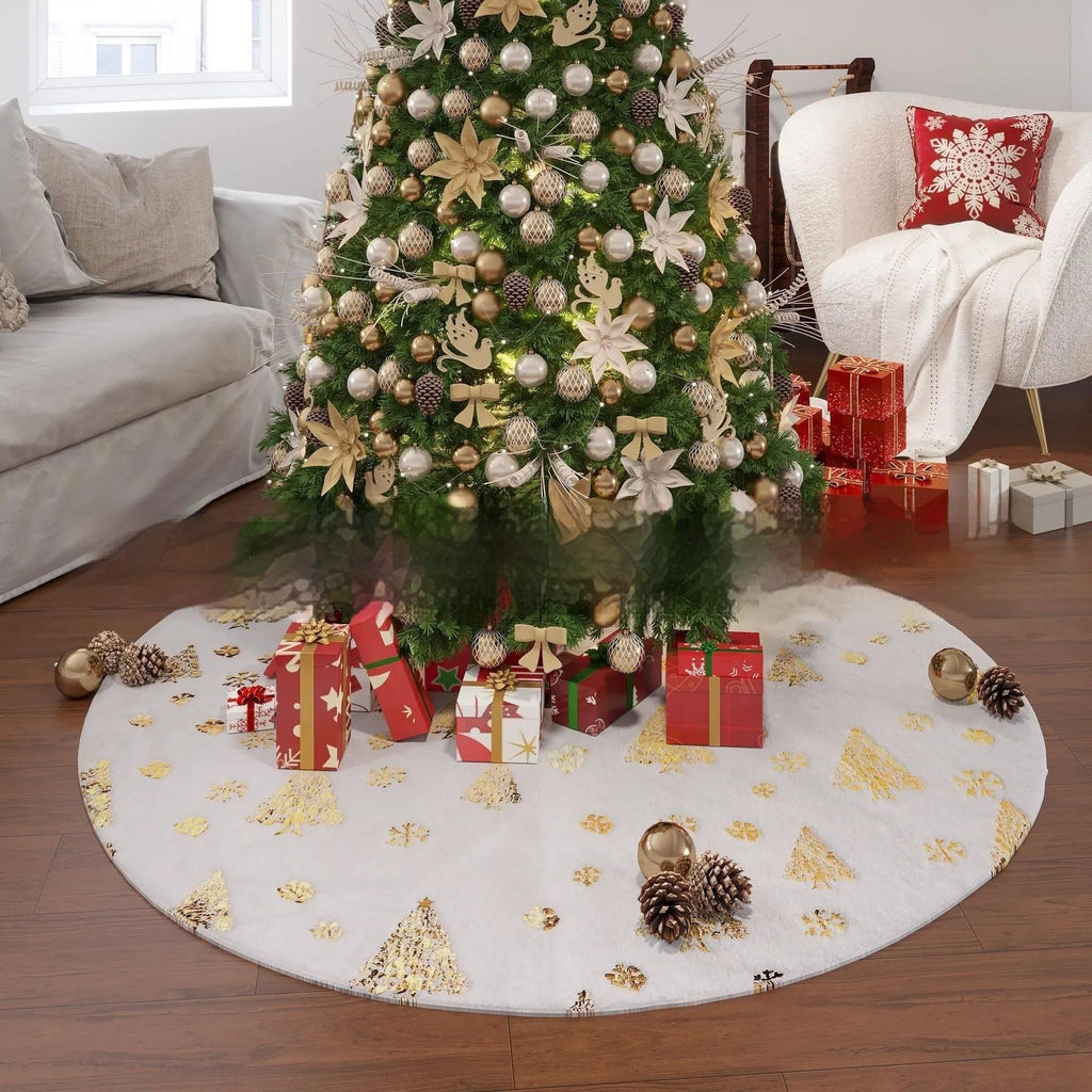 Plush Christmas tree rug with snowflake pattern in Christmas tree, cedar, or star style options