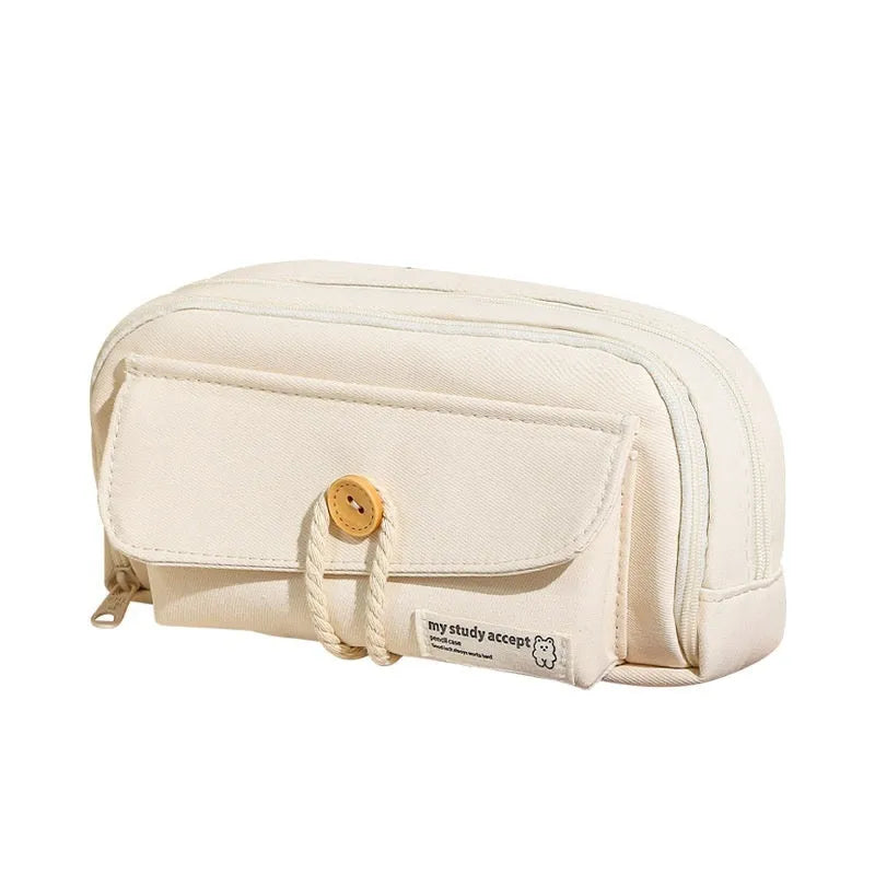 Large capacity canvas pencil case with eight compartments in Korean style design