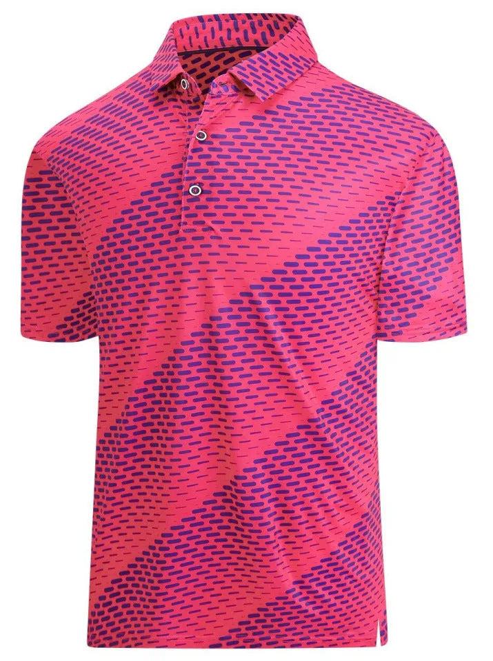 Men's short sleeve T-shirt with 3D printed pattern, zipper detail, and retro style.