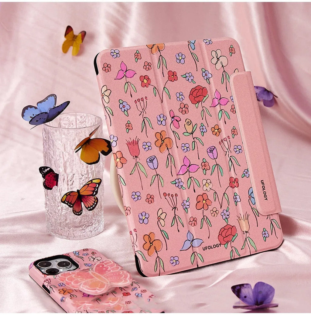 Magnetic flat-shell protective case for iPad Air 5 and Air 4 tablets, showing polyurethane construction and clip.