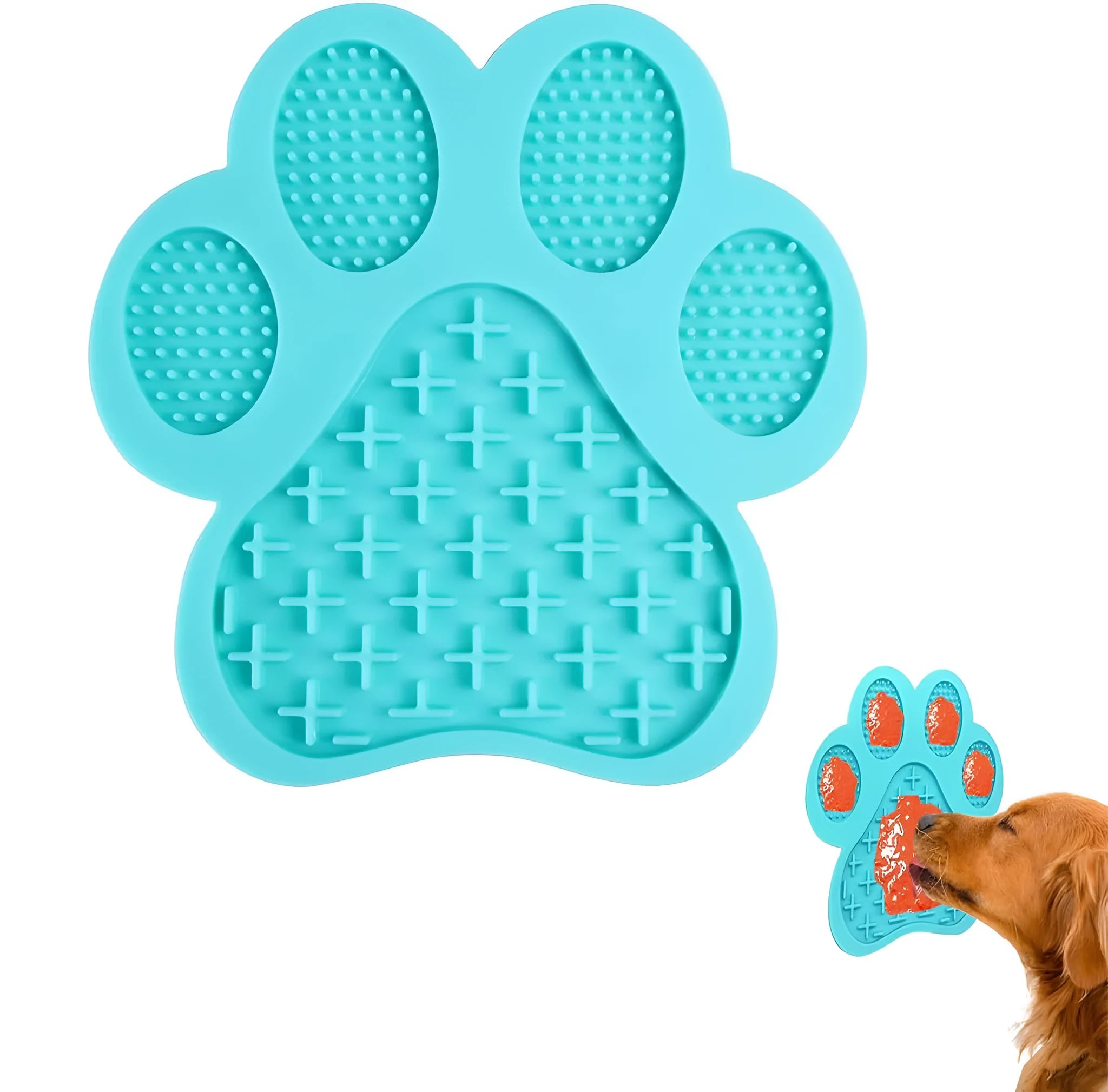 Silicone dog licking mat with bone texture and suction cups on back in assorted colours