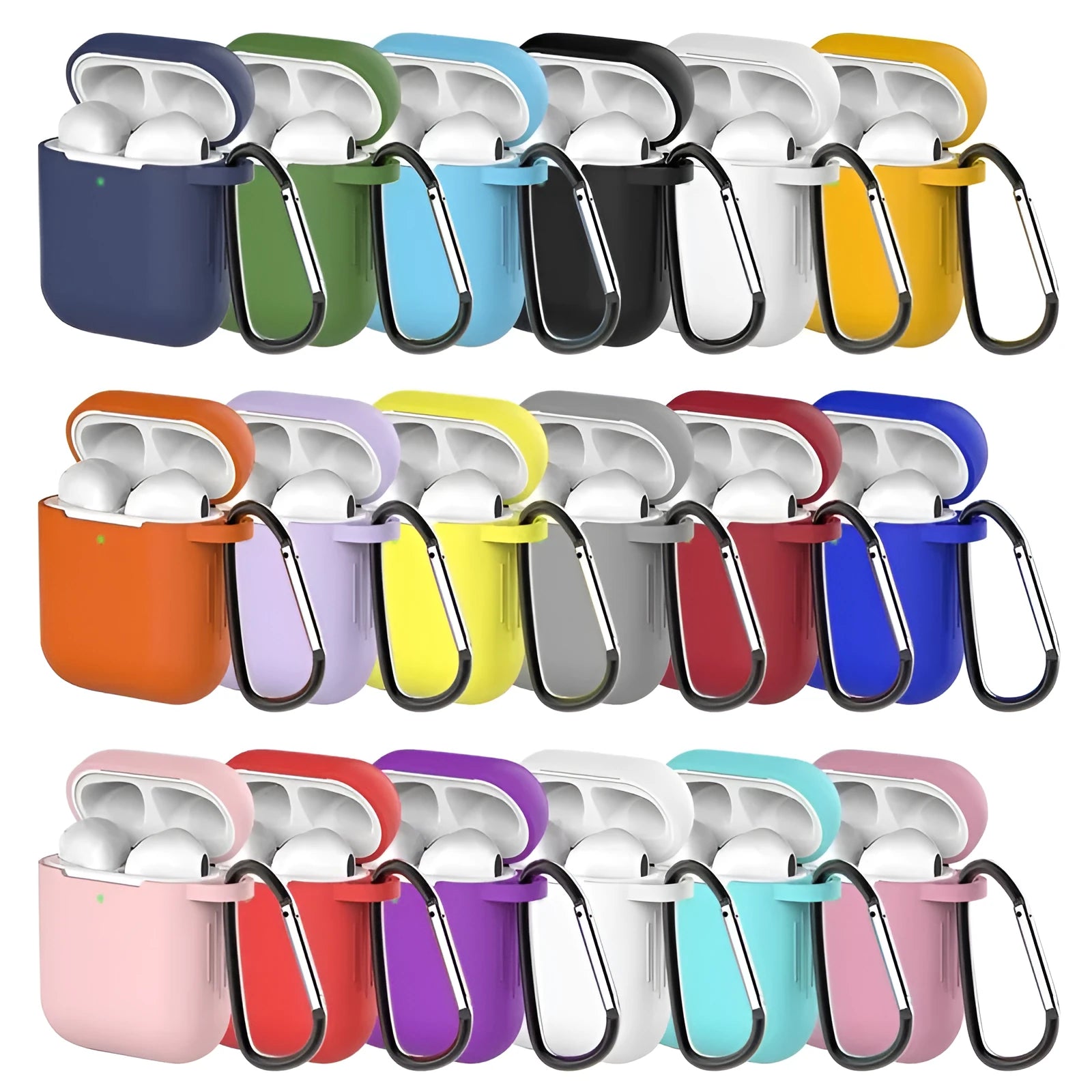 Silicone protective case cover for Apple AirPods 1 and 2 wireless charging case in multiple colours.