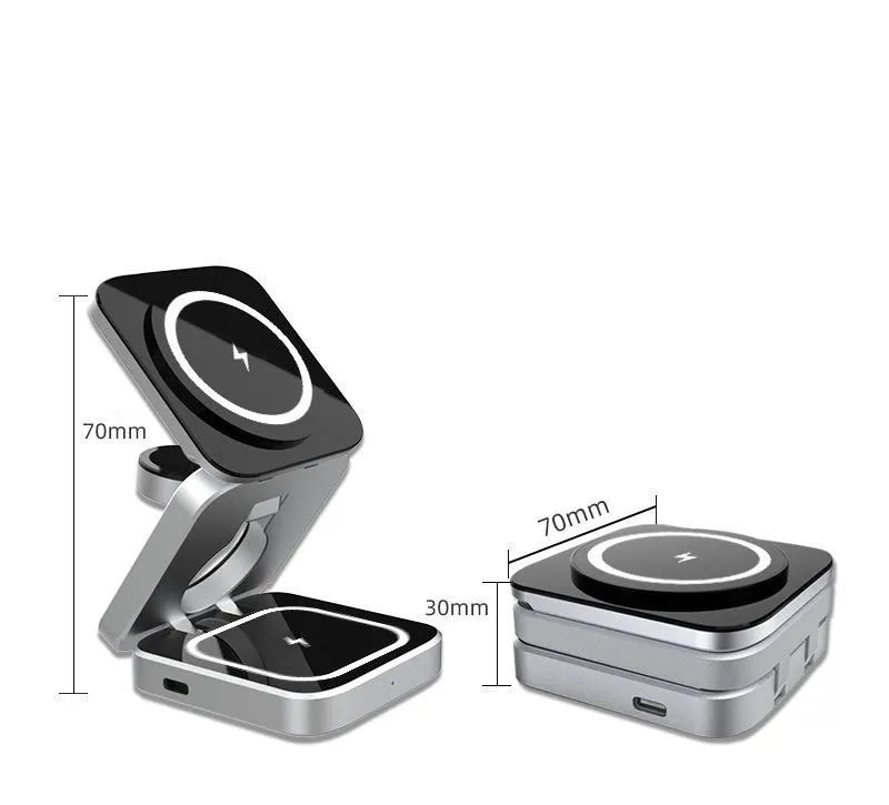 Folding three-in-one desktop wireless charging bracket with cable and magnetic ring