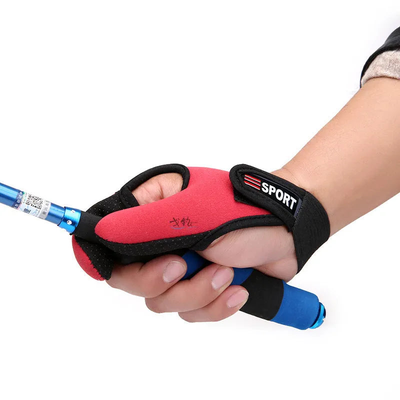Single two finger fishing glove showing diving cloth back and microfiber palm area