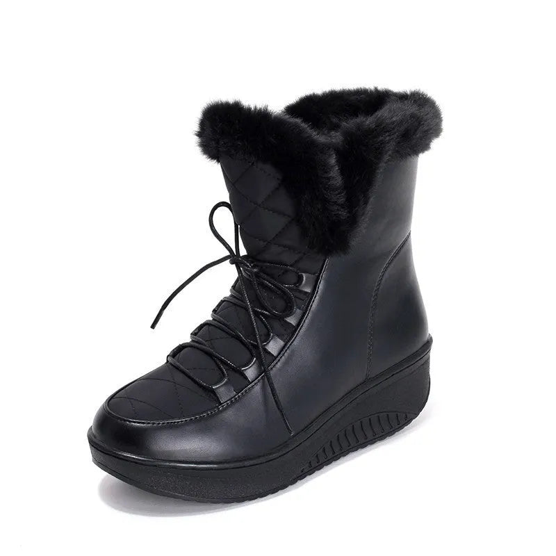 Women's black winter boots with 3cm platform and lace-up closure