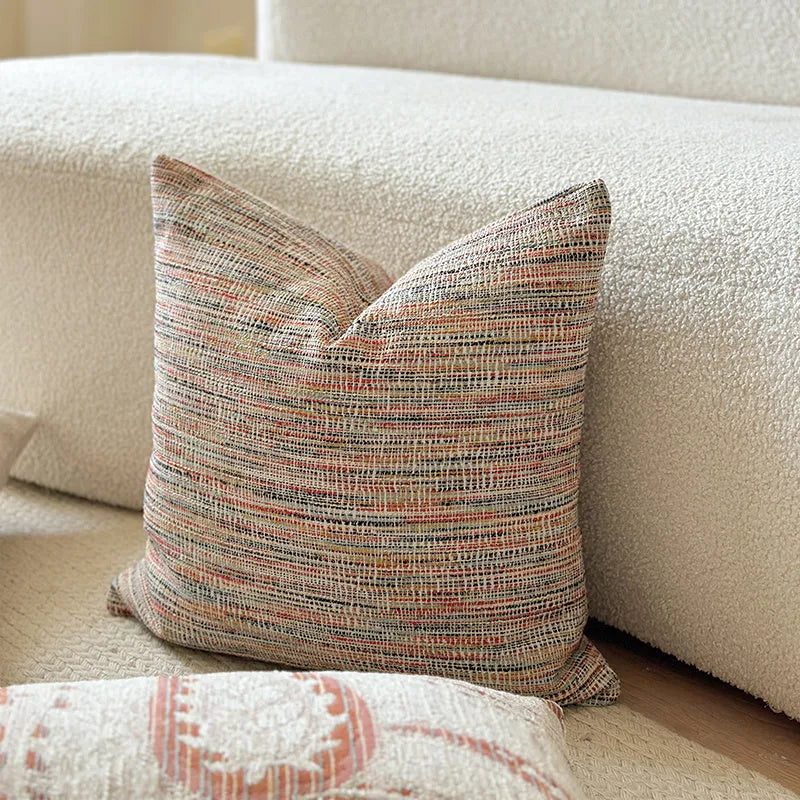 American-style jacquard pillow cover with botanical paisley pattern in amber colours