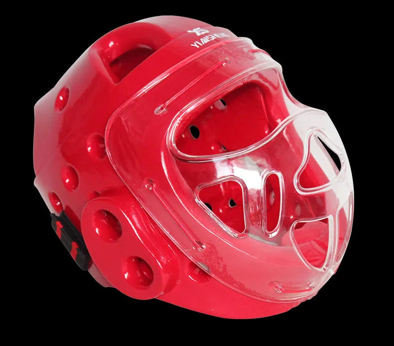 Karate helmet protective equipment for boxing training in white, blue and red colour options