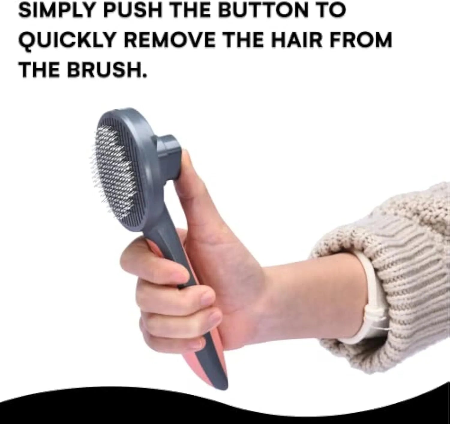 Grey self-cleaning slicker brush for pets with a non-slip handle and one-touch cleaning button.