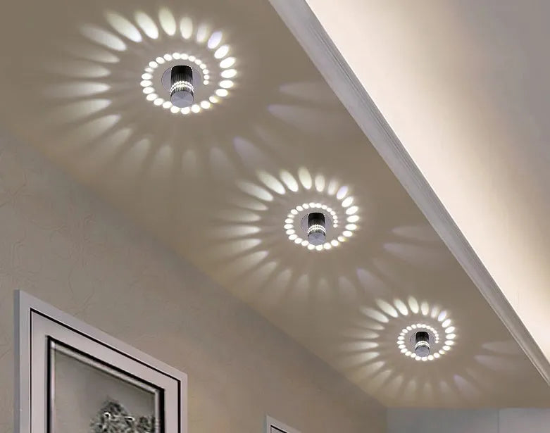 Silver LED wall light with colourful slow change, 3W, aviation-grade aluminium body, for indoor ceiling or wall mounting.