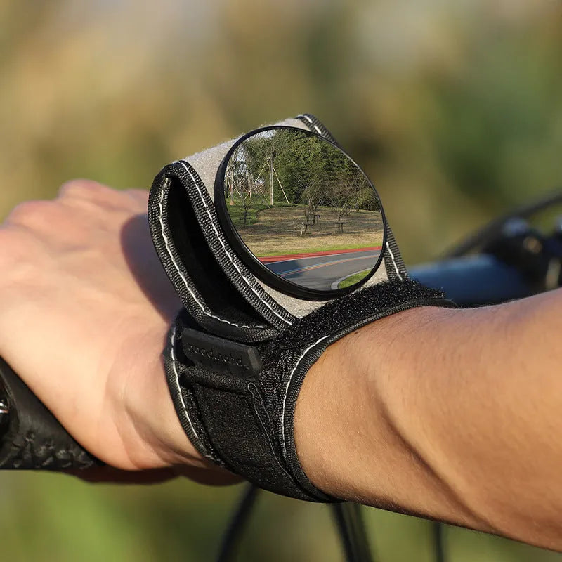 Black nylon wrist-mounted bicycle rear-view mirror for cycling safety