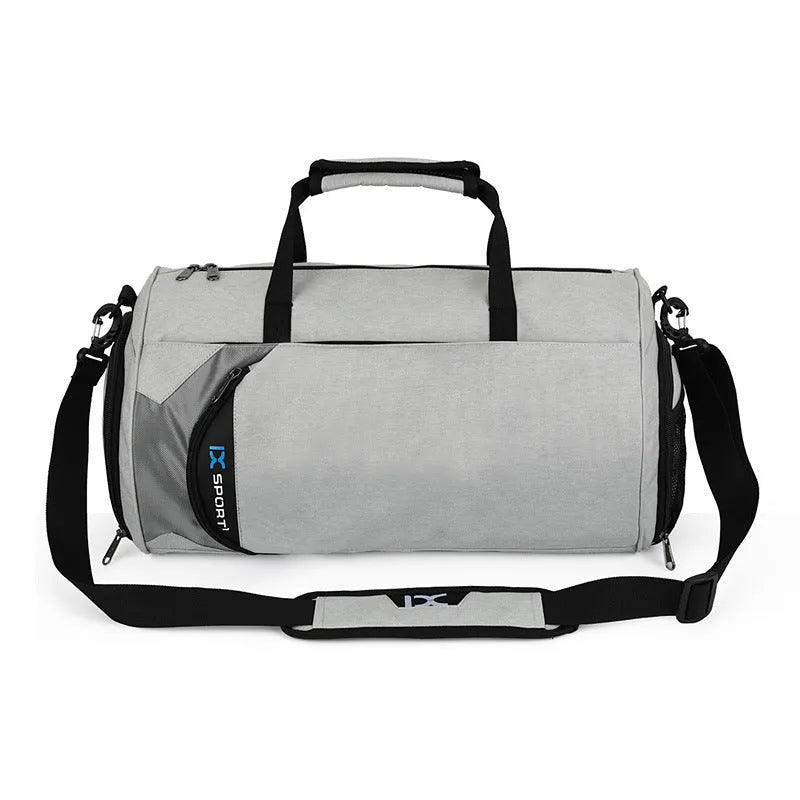 Men's waterproof nylon sports training bag in black or grey, large 45x26x26cm with dry wet separation and trolley strap, small 39x22x22cm