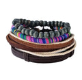 Men's handwoven leather bracelet with multilayer beads, adjustable closure and vintage punk style