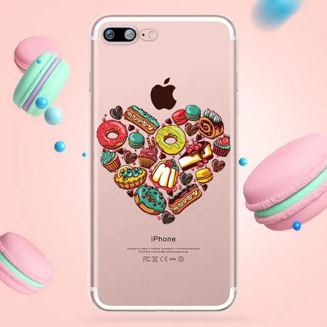 Transparent soft silicone iPhone case with a colourful ice cream pattern design on the back.