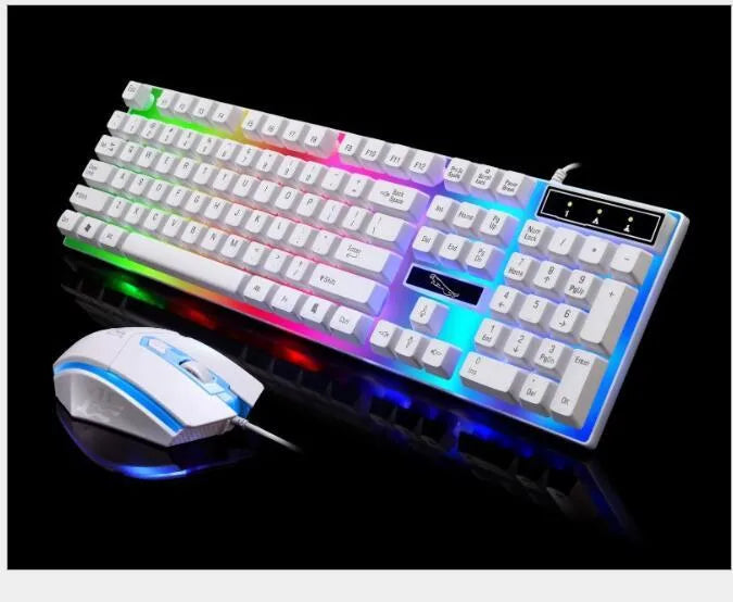 G21 wired keyboard and mouse set in black or white with suspended lighting and 1000dpi optical mouse.