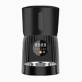 Black automatic pet feeder with digital display and food compartment