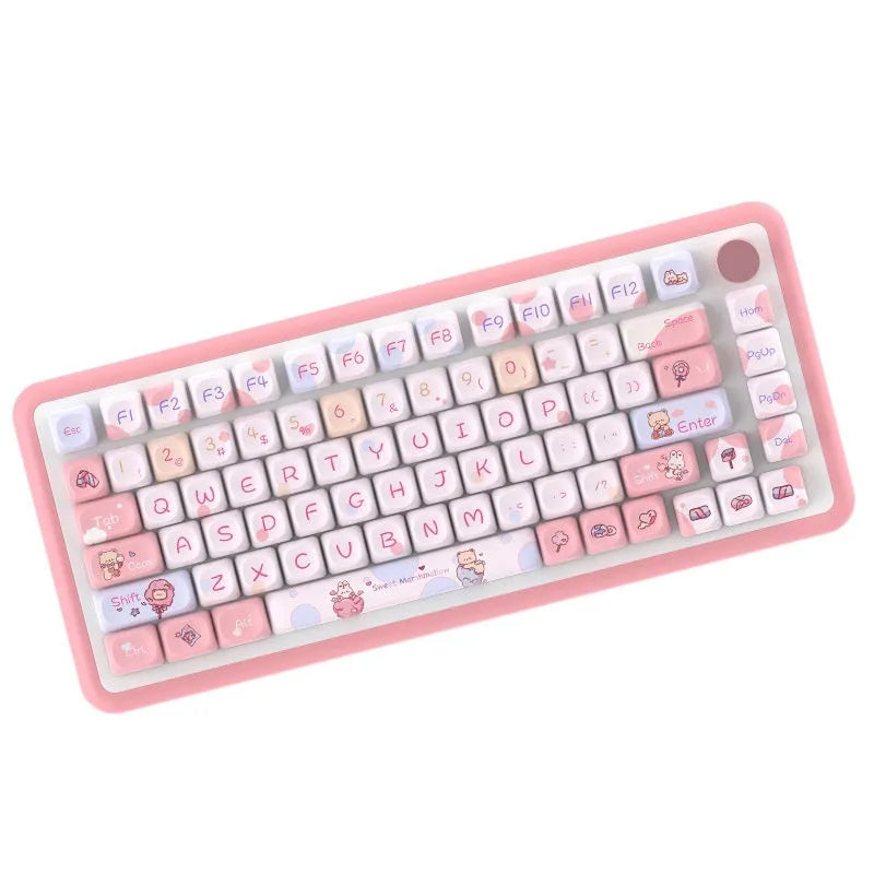 Sweet Cotton Candy coloured PBT keycap set for mechanical keyboards in its box.