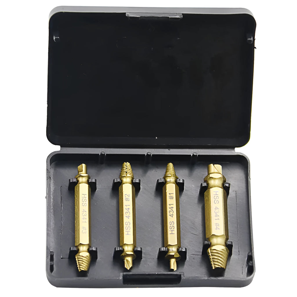4341 high-speed steel screw extractor set for removing damaged fasteners
