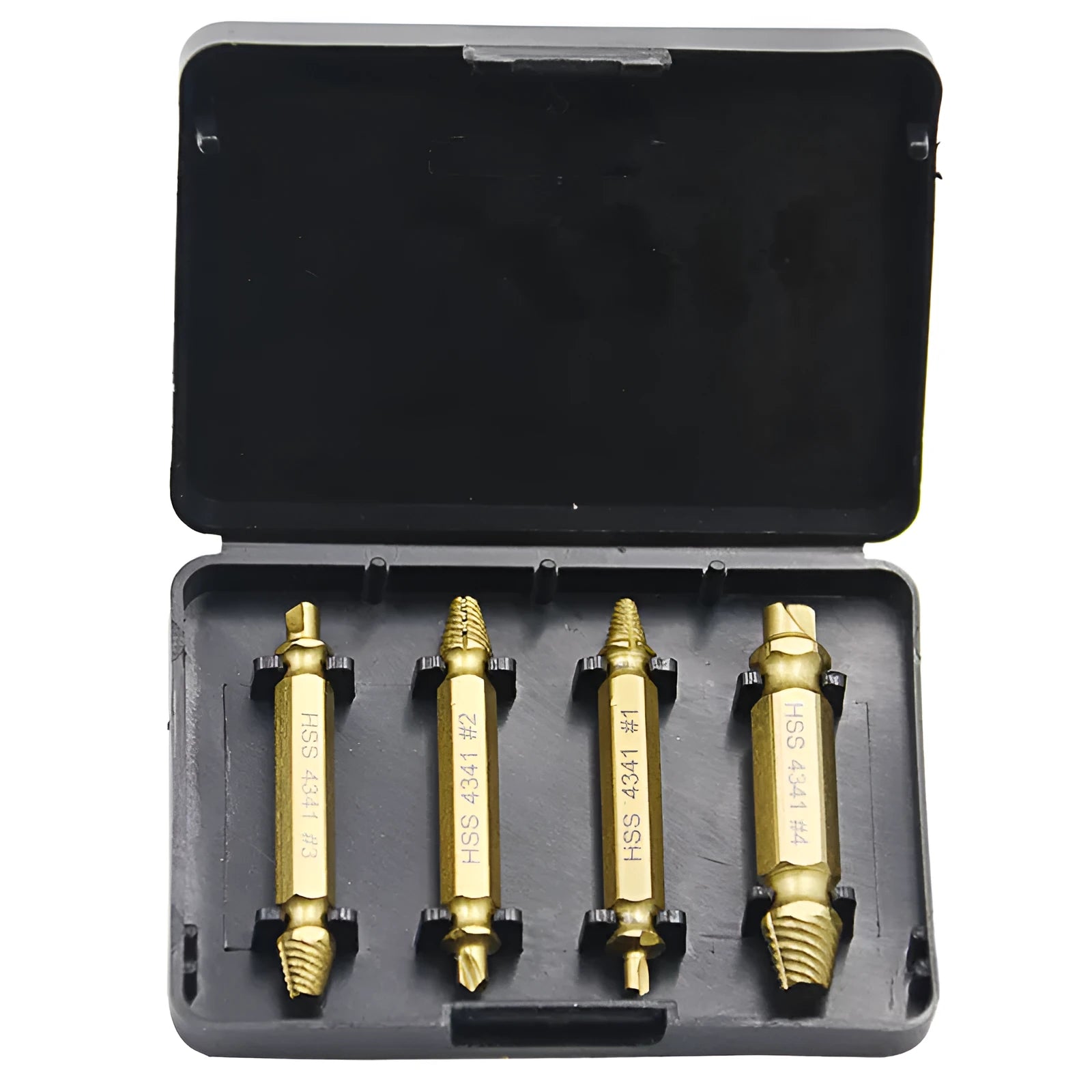 4341 high-speed steel screw extractor set for removing damaged fasteners