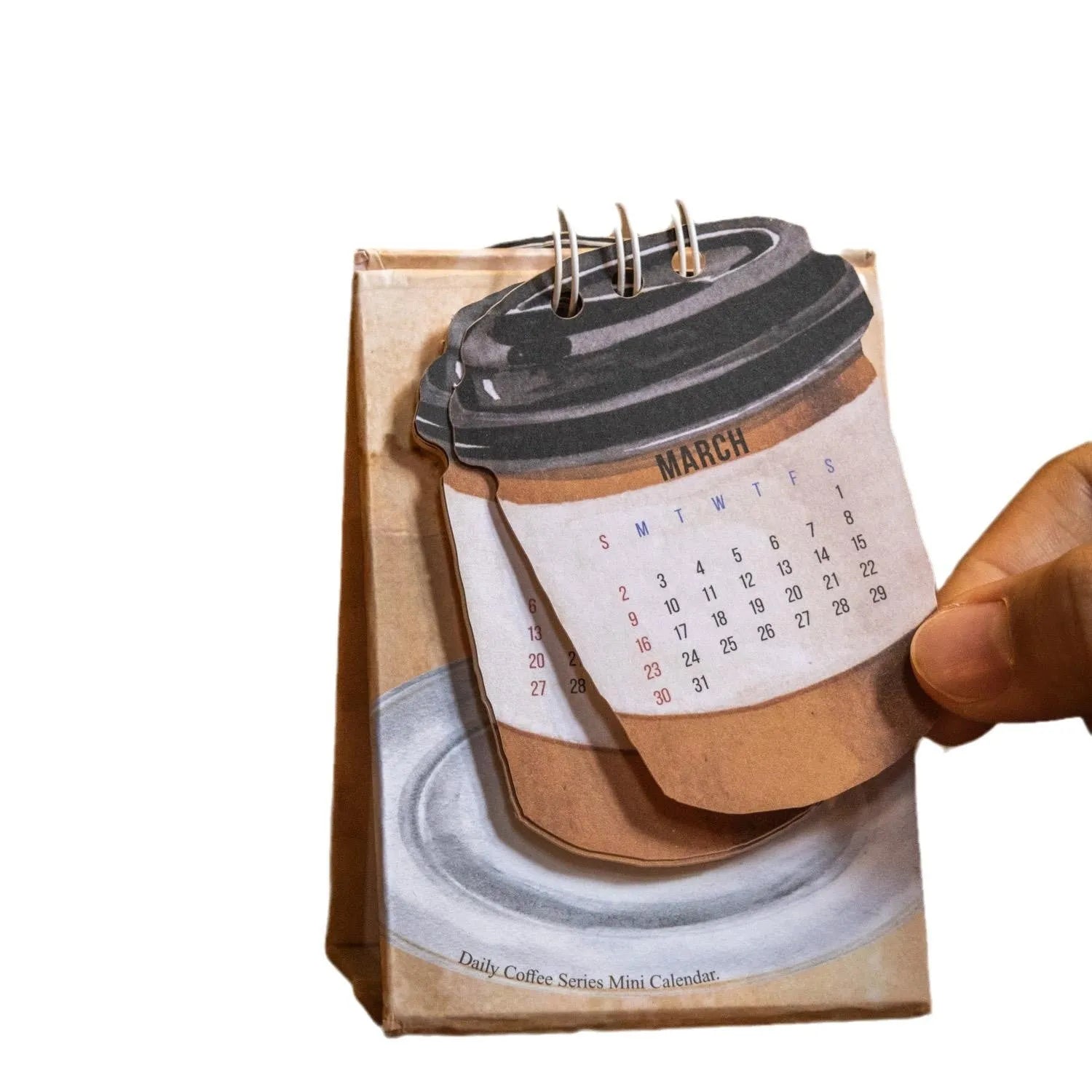 Coffee mini desk calendar 2025 showing modern paper design with monthly date display