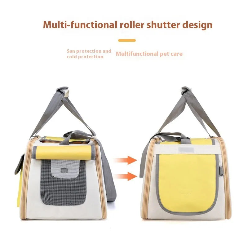 Foldable canvas pet bag in black colour showing large capacity design with single shoulder strap