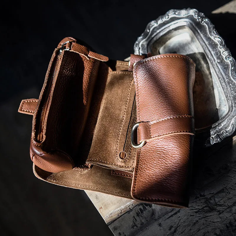 Handmade cow leather vintage wallet with tape extraction closure