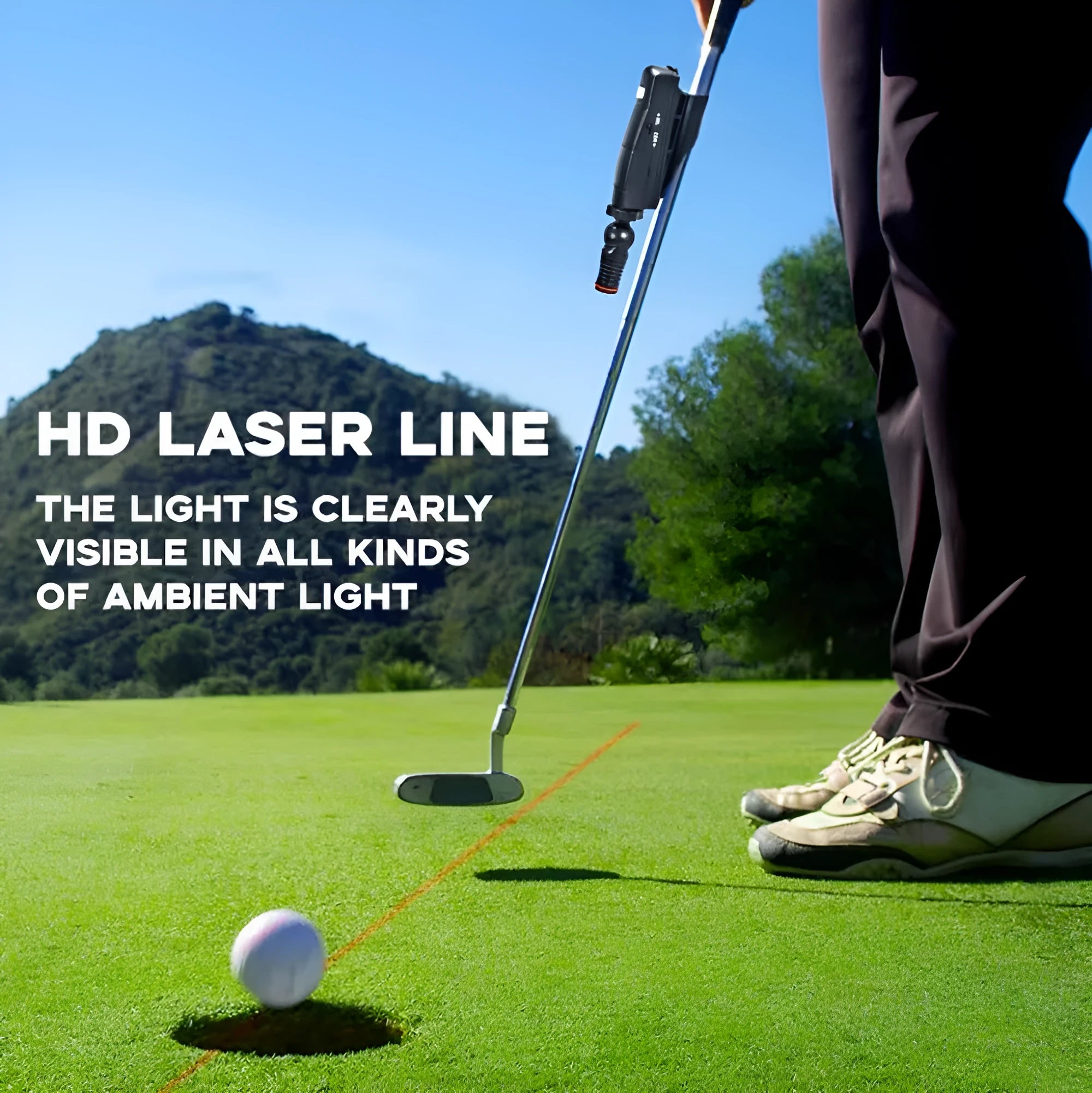 Black golf push rod laser aiming instrument with laser sight attached to putter for alignment practice