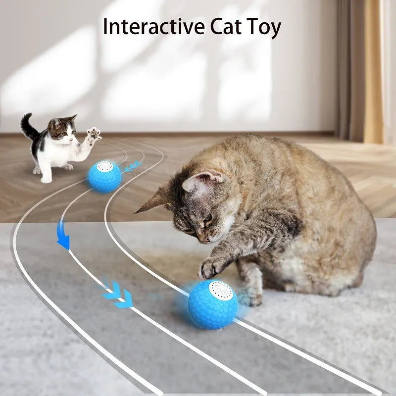 Smart remote control cat ball toy in blue, green or yellow colours with rolling motion and sound features