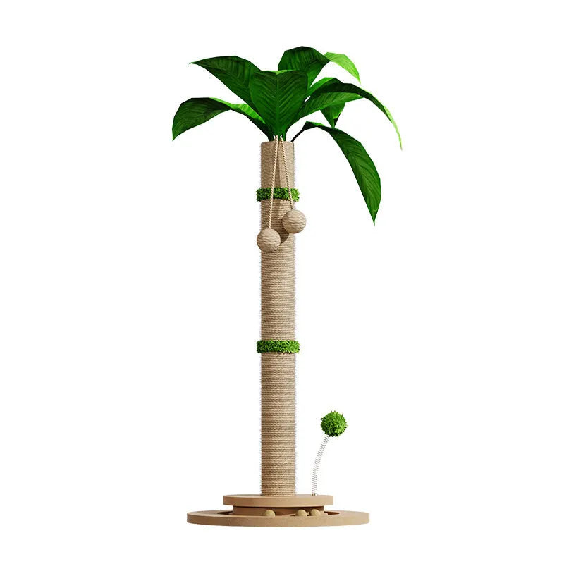 Canna coloured cat climbing frame with a chamfered hemp rope column on a density board base.