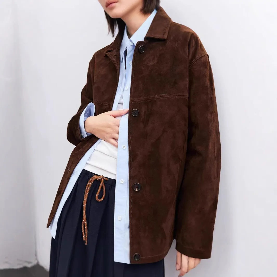 French retro cashmere coat with Peter Pan collar and belt in yellow brown colour