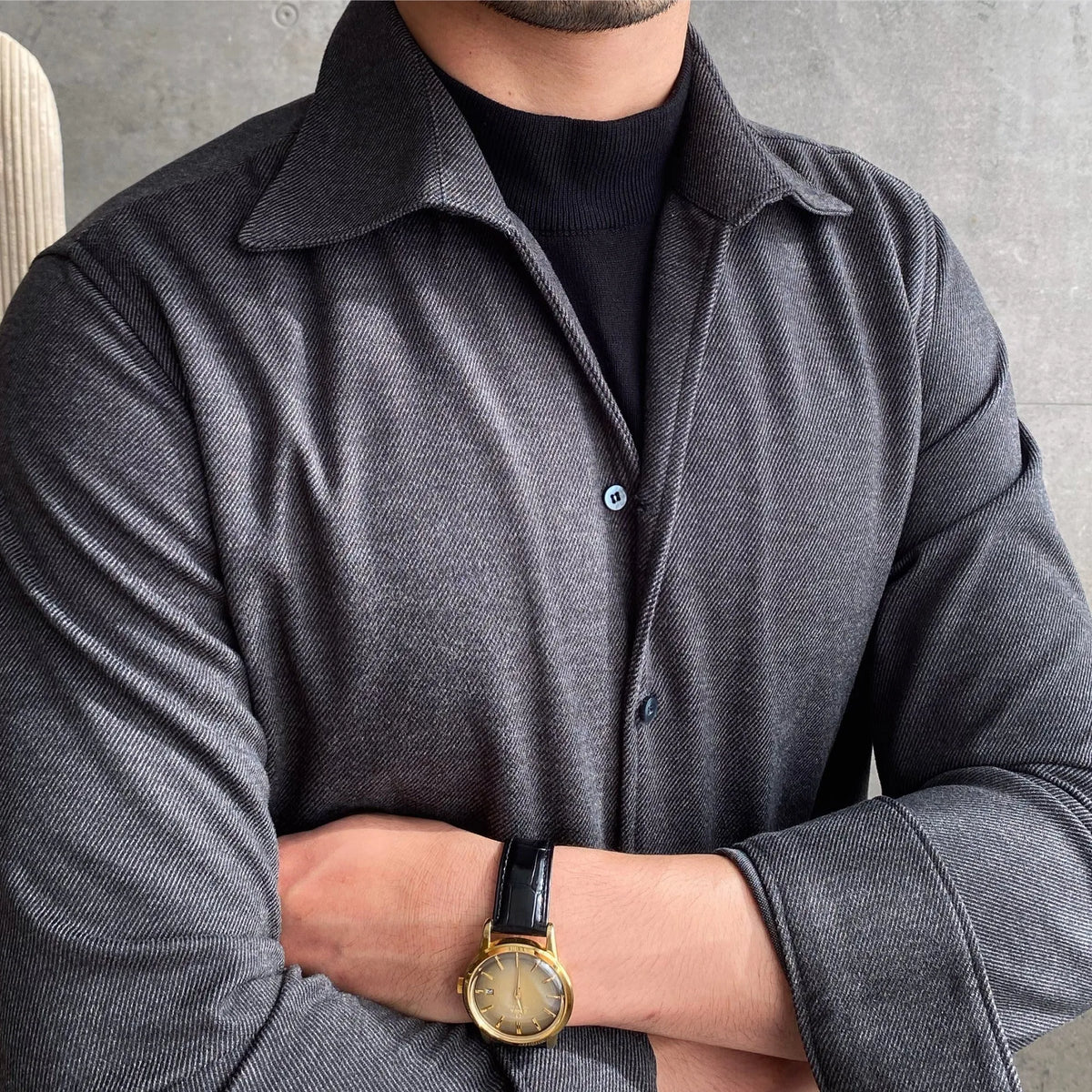 Men's casual asymmetric shirt in blue, grey, apricot, or black viscose blend with thermal insulation, sizes M-4XL