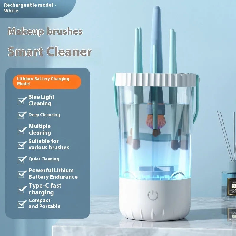 White plastic USB rechargeable electric makeup brush cleaner with compact 24x10x11 cm dimensions