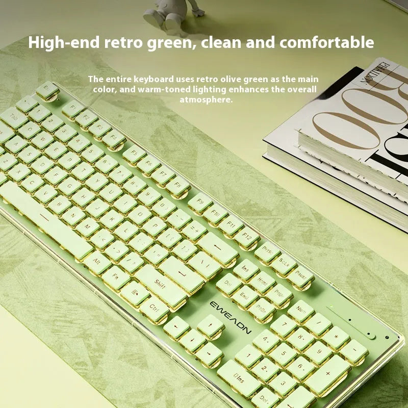 Prewalker V3 mute keyboard and mouse suit in retro green colour on a desk